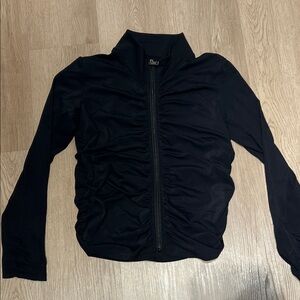 Ruched Zip-Front Black Women's Top